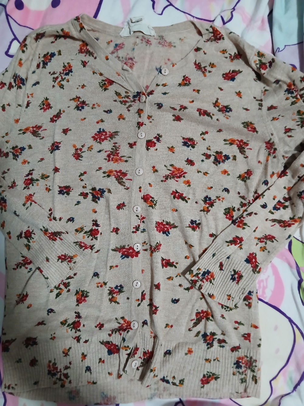 Active Basic Beige Floral Knit Cardigan